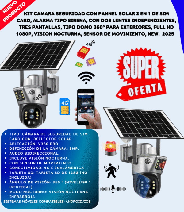 Camara Seguridad Solar 2 Lentes Sim Card